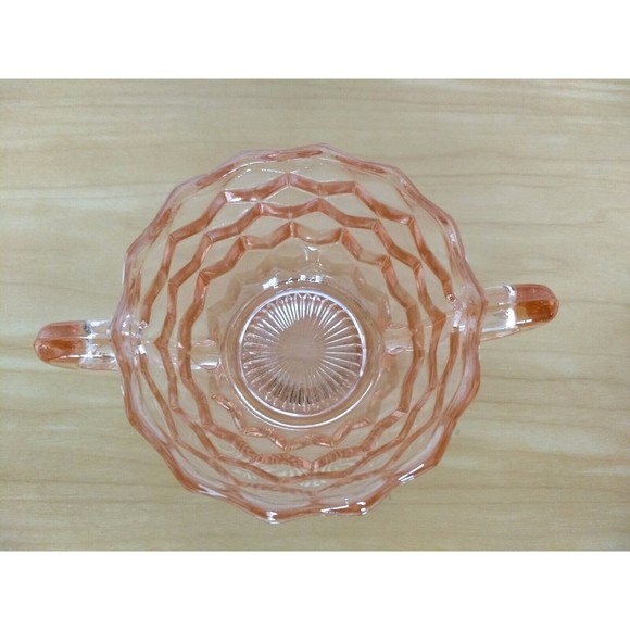 PINK DEPRESSION GLASS Creamer & Sugar Bowl Set Jeanette DIAMOND CUBIST Vintage - Picture 11 of 16